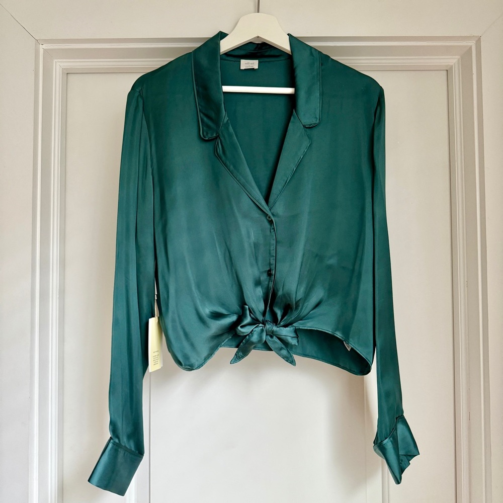 Aritzia Wilfred Tie-Front Satin Blouse